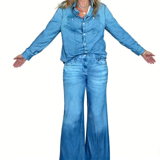 Women's Faux Denim Pajama 2-Piece Set