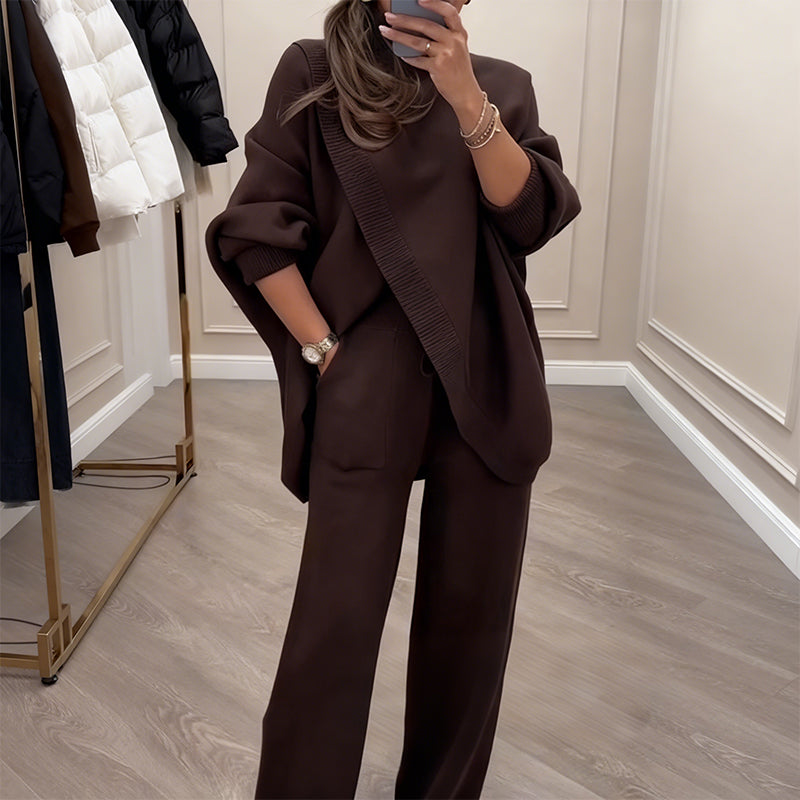🎁Winter Hot Sale 50% OFF💝Women's 2-piece set – Asymmetrical sweater + Wide-Leg pants